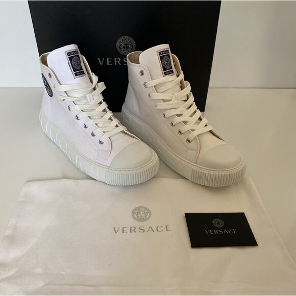 Versace White Palladium High-top Canvas Sneakers 12.5 US (45.5 Euro) DSU8403 - Picture 1 of 12